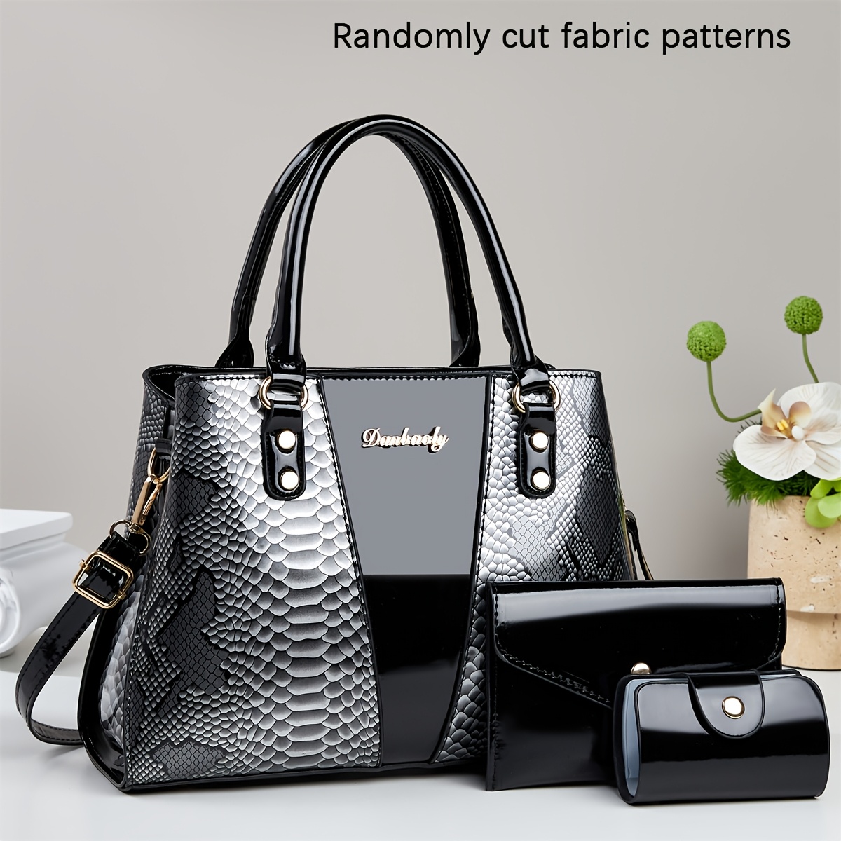 Women's European Special Handbag 3pcs - Sequin Accent Snake Light Beige (Compatible with), Detachable Strap & Zipper Closure, Earth /////, Elegant for Commuting & Special Events, for - Image 9