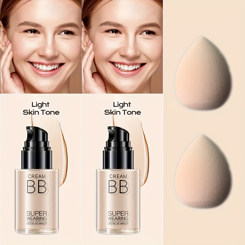 2pcs BB Cream And Setting Powder Set with Makeup Accessories Winter Moisturizing Concealer Translucent Oil-Free Matte Setting Powder Long-Lasting Makeup Women's Cosmetics Set Halloween, Christmas Holiday Gift - Image 7