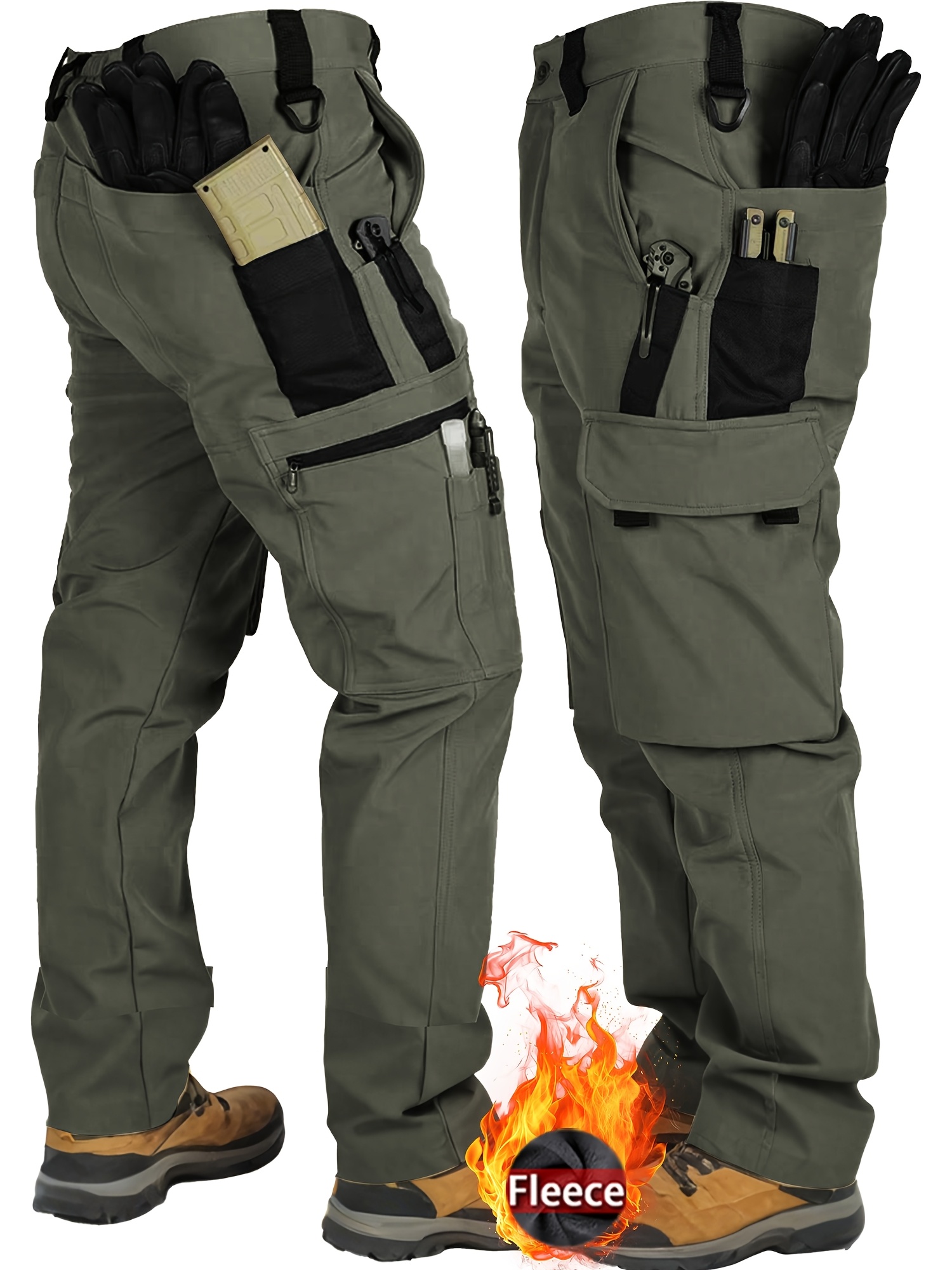 Men's Heavy-Duty Tactical Winter Pants - Thickened Insulated Work Pants with Multi-Pocket Design, MOLLE System Compatible for Hiking, Hunting, Construction - All-Season Outdoor Pants, Winter Work Pants for Men, Mens Winter Pants, Baggy Snow Pants - Image 2