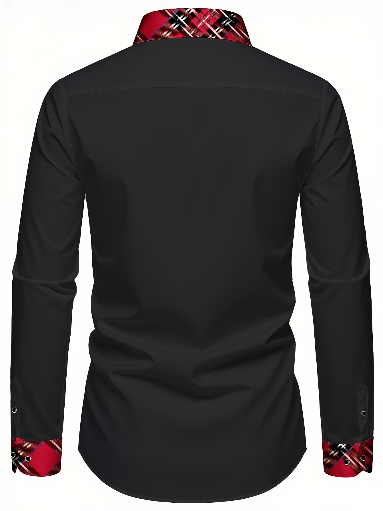 Men's Fashion Business Dress Shirt - Plaid Patchwork, Slim Cut, Polyester Material, All-Season Wearable, Machine Ted, 120g/m² Fabric Weight, Lightly Stretchy, Spread Collar Neckline for Home Gatherings and Socializing with Friends & Family - Image 3