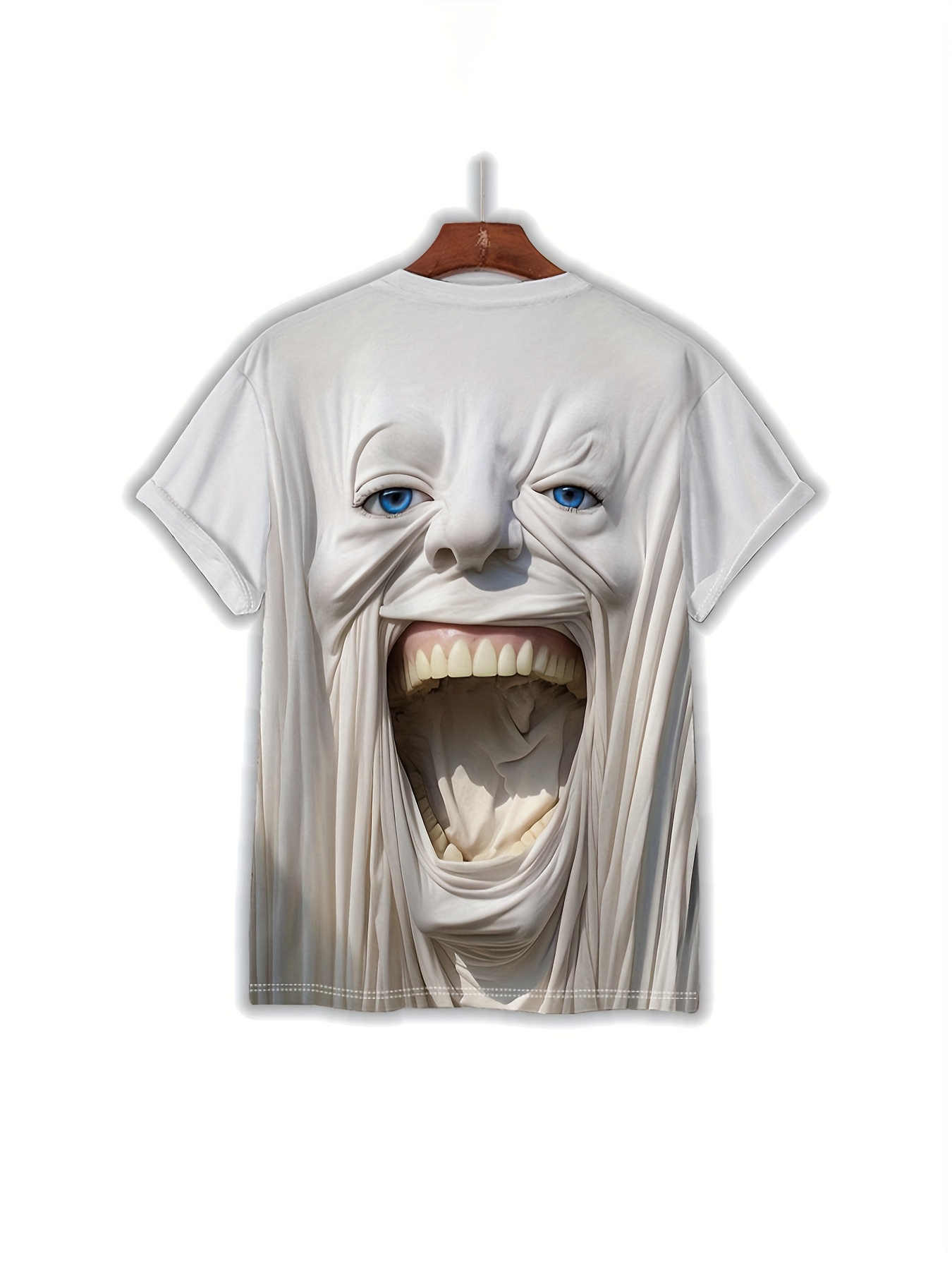 Men'S Graphic Tee - Summer Round Neck Short Sleeve Shirt, Casual Street Style, Lightweight Polyester, Striking Graphic Design, Everyday Wear | Bold Face Art | Lightweight Tee - Image 8