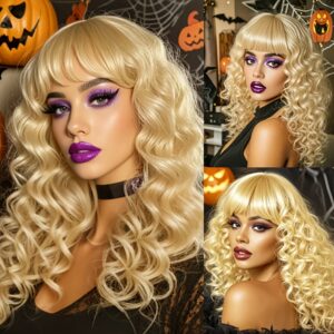 /to be determined for number of styles if applicable - Long Blonde Wig for Women 24 Inch Heat Resistant Synthetic Hair with Blonde Color (lightest to darkest) | Elegant Deep Wave Curly for party, for daily Use, as as possible |