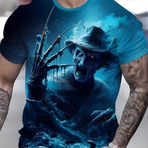 [Scary Zombie Tee] Summer Casual Men's Scary Zombie Graphic T-Shirt | Crew Neck, Short Sleeve, Unique Digital Print for Home & Outdoor Leisure, Horror Themed Apparel