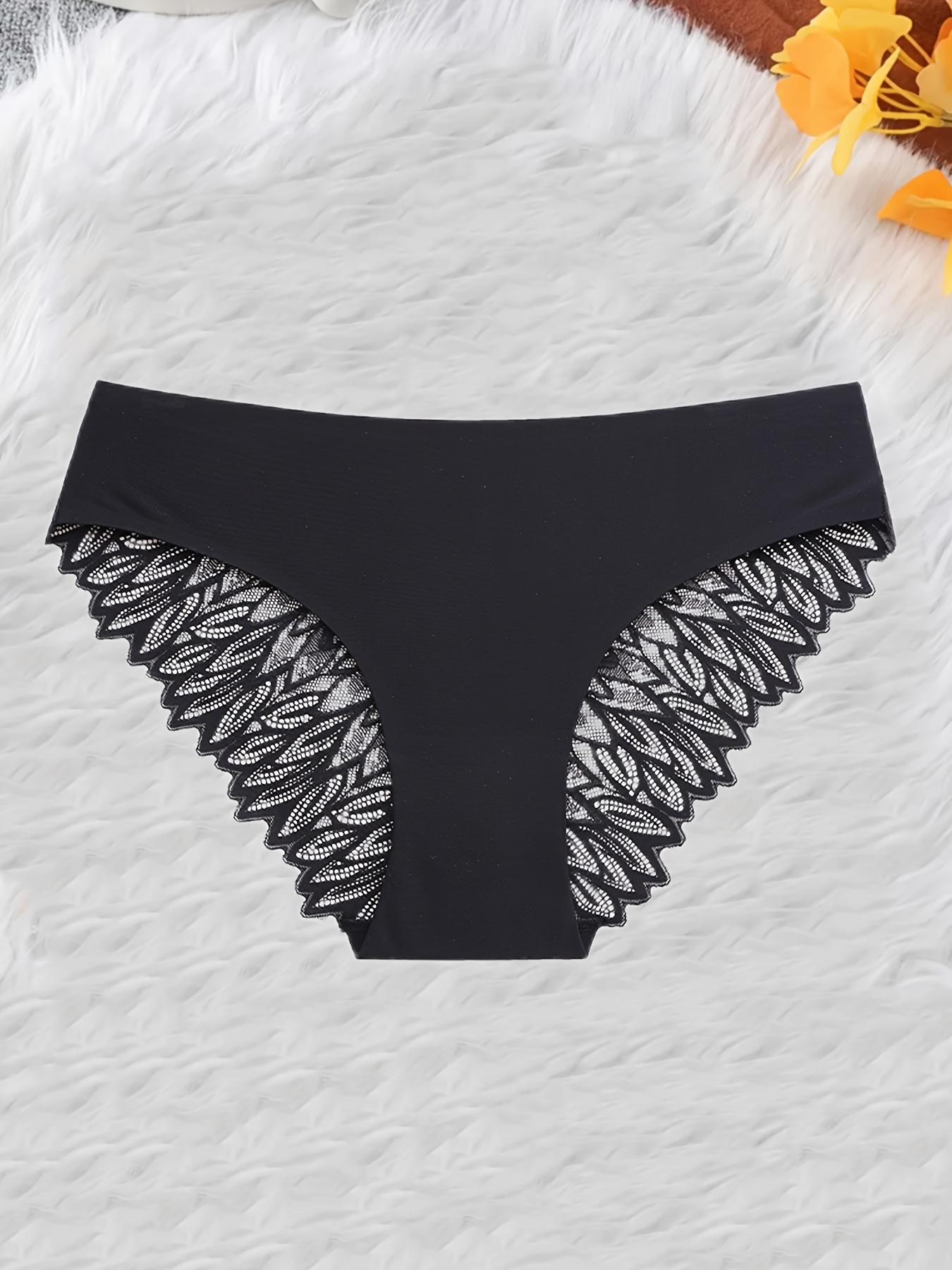 Women's Sexy Lace Trim Underwear, Soft Stretchy Smooth Texture Fabric with Contrast Lace Detailing, Comfortable & Breathable, Elegant Underwear for Casual Attire, Lingerie Essentials, 5pcs Solid Color - Image 8