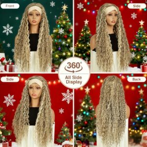 Headband Wig Loose Body Wavy Synthetic Hair Wigs for Wave None Lace Front Wigs Halloween Wig White And Blonde Color Machine Made Wigs 28Inch Merry Christmas Party Gift