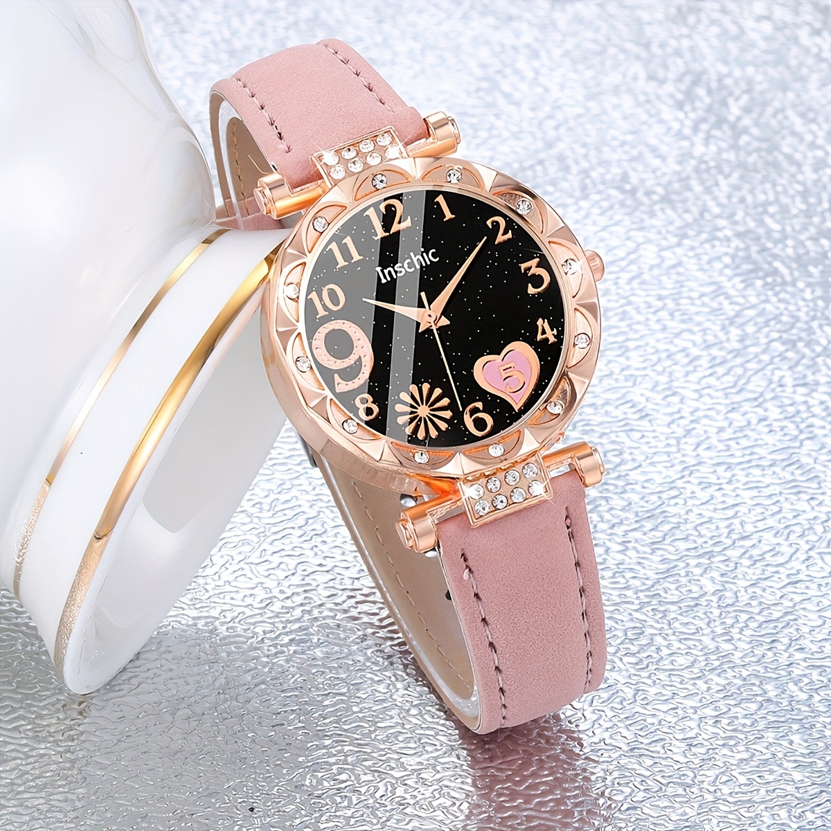2pcs Women's Elegant Rhinestone Watch Set - PU Leather Strap Wristwatches with Quartz Movement, Shockproof Round Case & Analog, Casual & Dressy Watches Suitable for Ladies & - Image 4