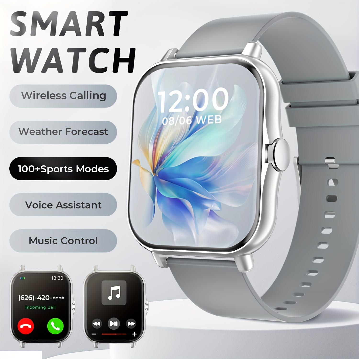 1.83-Inch Smart Watch - Wireless Calling, Music Play, Weather Forecast, Call Alerts, App Notifications, Versatile Watch Faces, Unisex Fitness Tracker - Perfect Gift for Labor Day, Back to School & Christmas - Stylish Sporty Design - Image 3