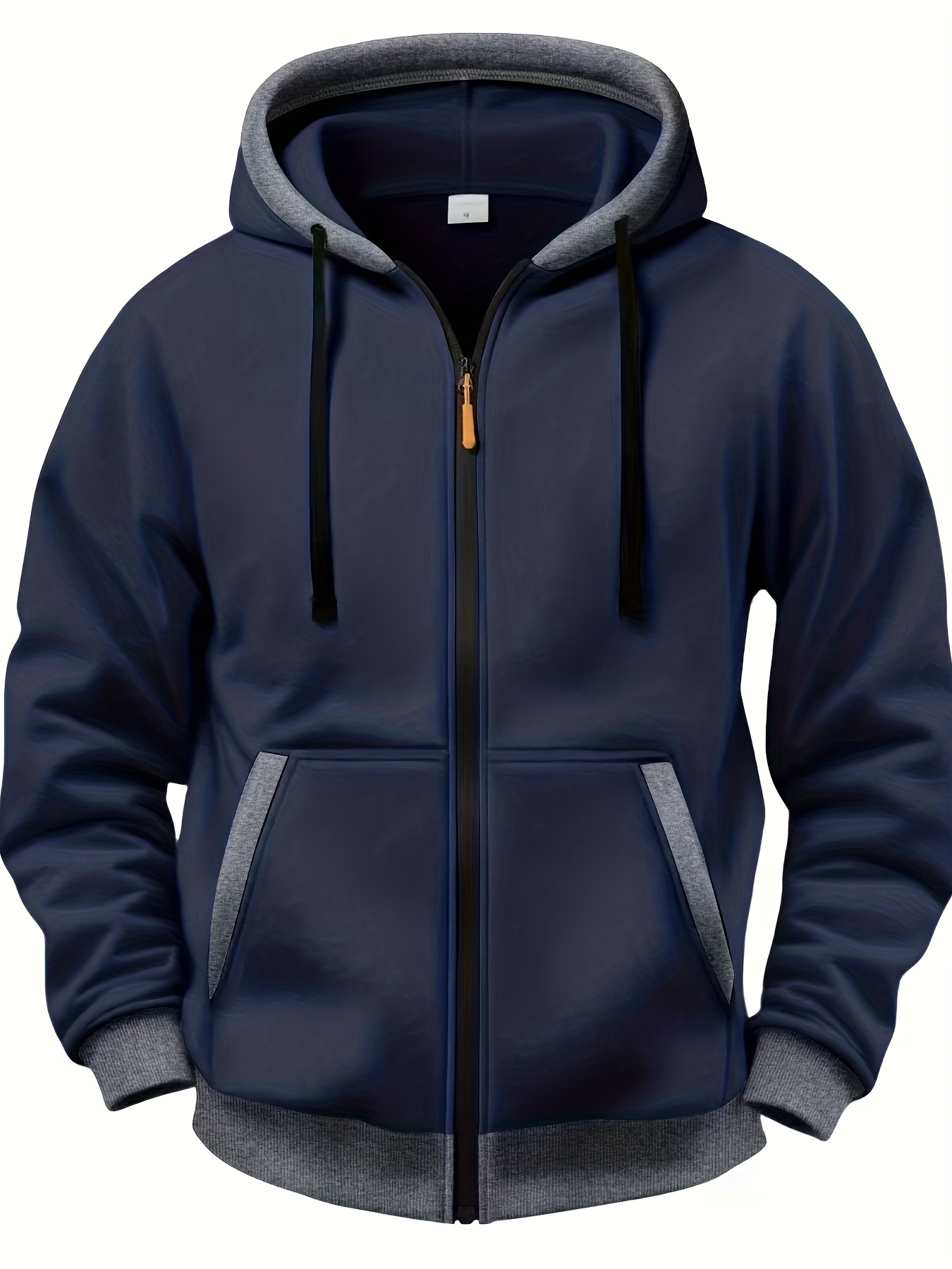 Men'S Casual Color Block Hoodie with Zipper Closure - Olive Green & Black Two-Tone Design, Long Sleeve, Regular Fit, Sweatshirt, Casual Wear Hoodie | Twotone Design | Knit Construction, Essential Hoodie - Image 3