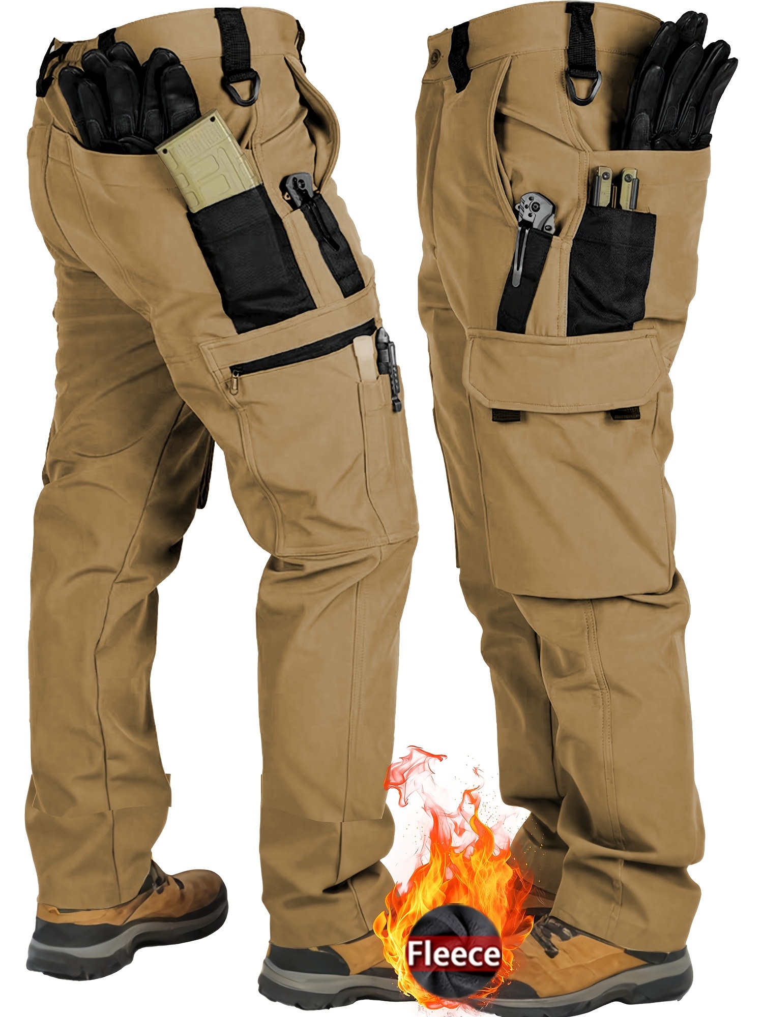 Men's Heavy-Duty Tactical Winter Pants - Thickened Insulated Work Pants with Multi-Pocket Design, MOLLE System Compatible for Hiking, Hunting, Construction - All-Season Outdoor Pants, Winter Work Pants for Men, Mens Winter Pants, Baggy Snow Pants