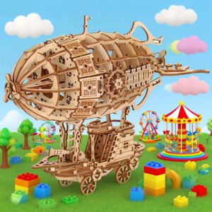 3D Wooden Airship Model Kit for Adults - Handcrafted Mechanical Craft with Detailed Blueprints, Non-Toxic Wooden Construction, Educational STEM Toy for Brain Development & Focus, Creative Model Building Kit, Airship Model Kit, Creative Modeling, Detailed Blueprints, Durable Wooden Model, Blimp Toy, Hot Air Balloon, Model Kit, Model Building Kit For Men