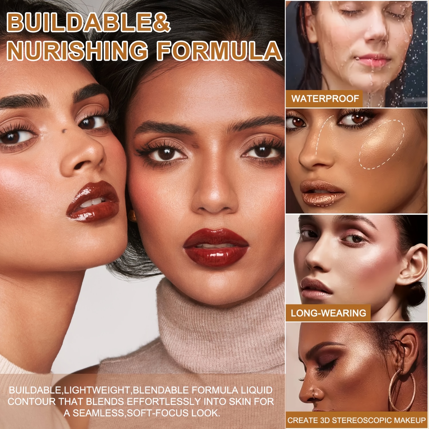 Makeup Five-Piece Set: Lip Gloss, Eyebrow Pencil, Shading Pen, Face Powder, Lip Liner-Perfect Makeup Essential-Suitable for Beginners And Professionals-Best Christmas/ Valentine's Day/ Anniversary Gifts - Image 3