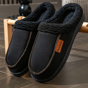 [Fashion Design] Pmoiste Men's Memory Foam Slippers | Winter Warm Solid Color House Shoes | Comfortable Indoor Outdoor Footwear
