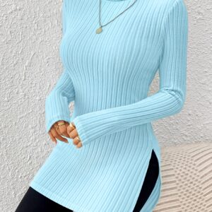 [Elegant Turtleneck Top] Soft Elegant Women's High-Neck Long Sleeve Turtleneck Top | Machine Washable All-Season Versatile Base Layer for Casual & Formal Wear, Everyday Comfortable Outfit, Comfortable Knitwear with Side Slit - Solid Color Shirt