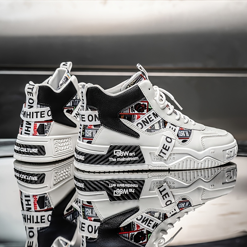 Men's High-Top Skate Sneakers - Trendy Street Style Casual Sneakers with Comfortable Fabric Lining, Durable PU Upper & PVC Sole, Lace-Up Design for All-Day Wear