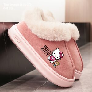Sanrio Hello Kitty Plush Couple Slippers - Premium Fleece-Lined House Shoes with Anti-Slip EVA Sole (Official 2D Bow Design) - Christmas Gift Set for Couples, Multi-Color Options