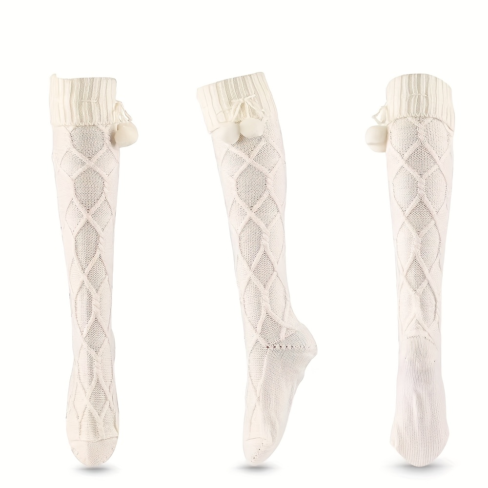 2 Pairs Of Fried Dough Twists Knitting Women'S Knee Socks Cute Thickened Winter Warmth, Cold Resistance, Heat Storage, Soft And Comfortable Stockings Christmas Gifts Pile Socks - Image 10