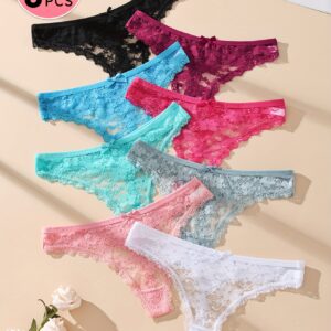 Random Pack of 6 Lace Women's Thongs, Comfortable Breathable Stretch Women's Underwear, Seamless Women's Underwear Set