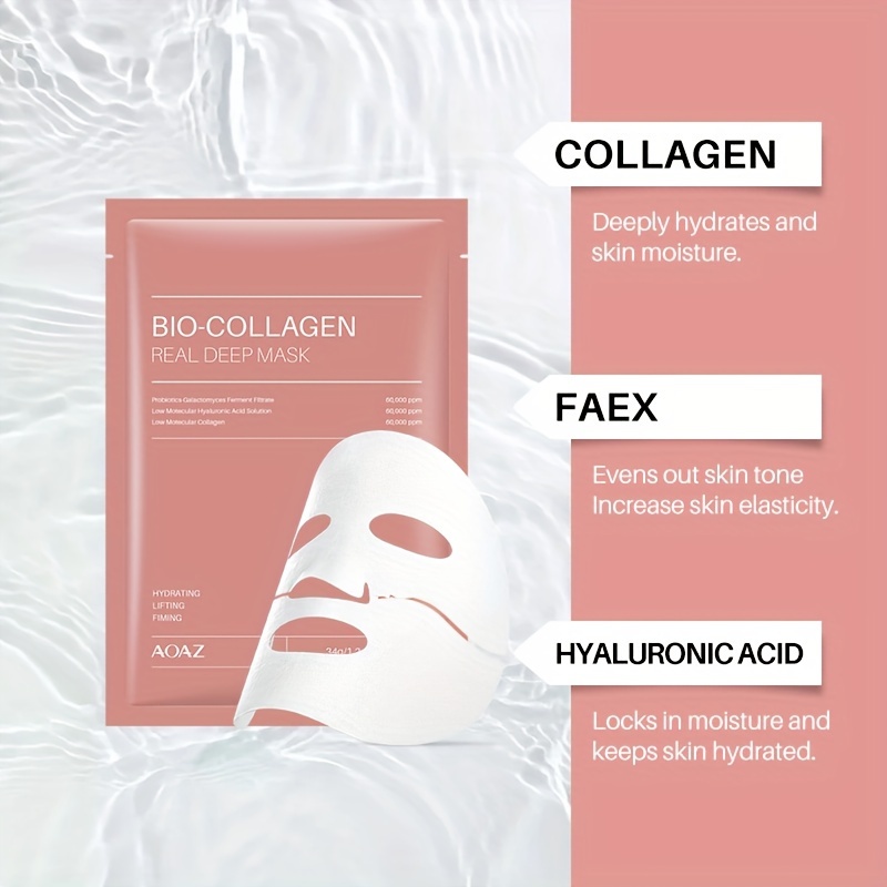4pcs Bio-Collagen Real Deep Mask Pack Hydrating & Firming Facial Sheet Masks with Collagen, Hyaluronic Acid & Nicotinamide Moisturizing & Invigorating for All Light Beige Types(1pc/4pcs/8pcs) - Image 12