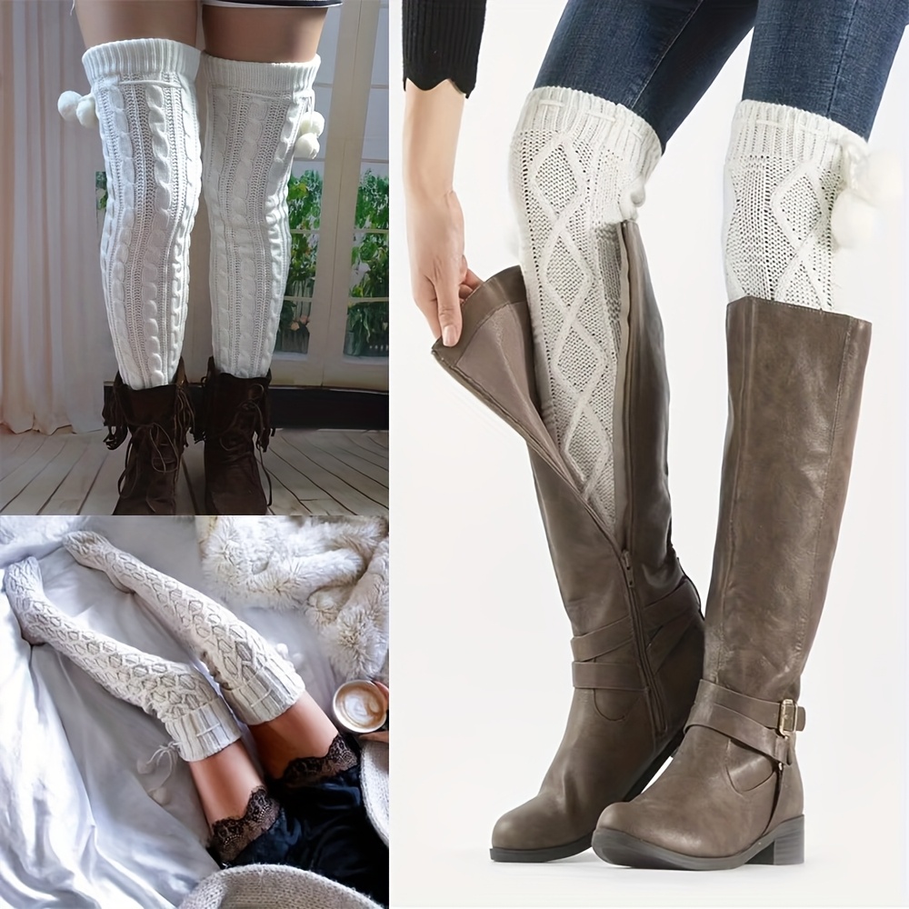 2 Pairs Of Fried Dough Twists Knitting Women'S Knee Socks Cute Thickened Winter Warmth, Cold Resistance, Heat Storage, Soft And Comfortable Stockings Christmas Gifts Pile Socks - Image 4