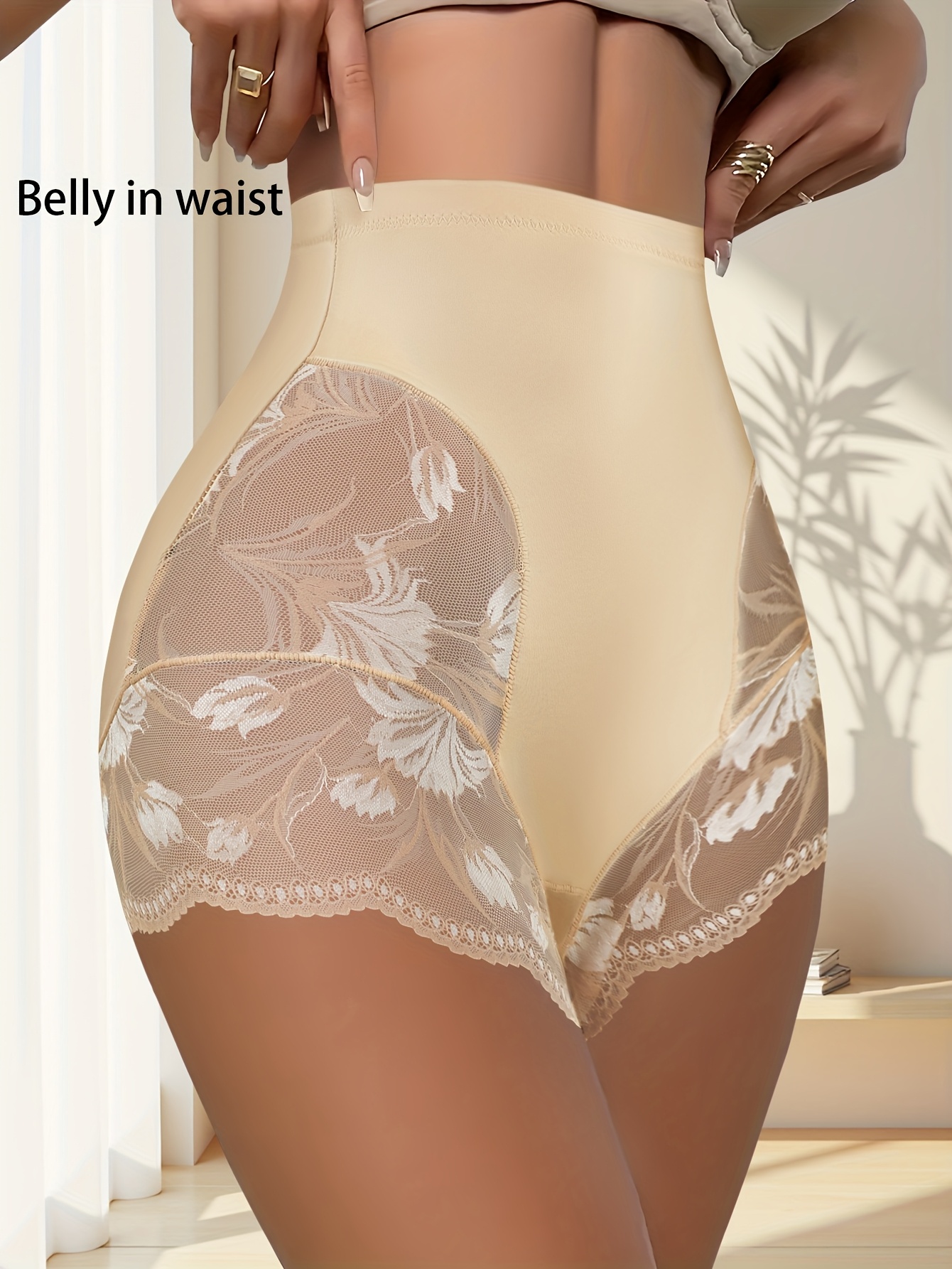 3pcs QUASTI Women's High-Waisted Tummy Control Underwear - Butt-Lifting Shaping Briefs with Lace Trim, Opaque Full Coverage Shaping Panties, Tummy Control & Posture, No Padding (Triangle Cut) for Casual Attire (Sensitive Beige) - Image 5