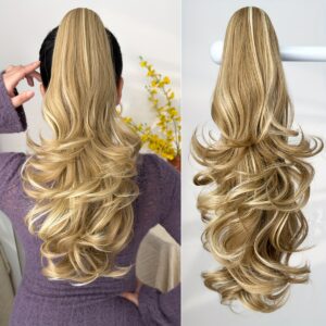 Women'S Heat-Resistant Synthetic Hair Extension Wig - 20" Long Curly Wave Ponytail with Claw-Shaped Base, Multi-Color Options (Black, Brown, Golden, Burgundy, Off White, Gray) For Christmas, Halloween, Parties & Daily Use - Easy To Style & Maintain