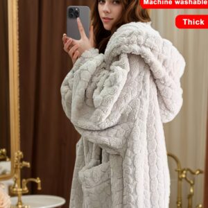 Women's Flannel Nightgown for Autumn and Winter, Coral Long Homewear, Lazy Sleep Robe