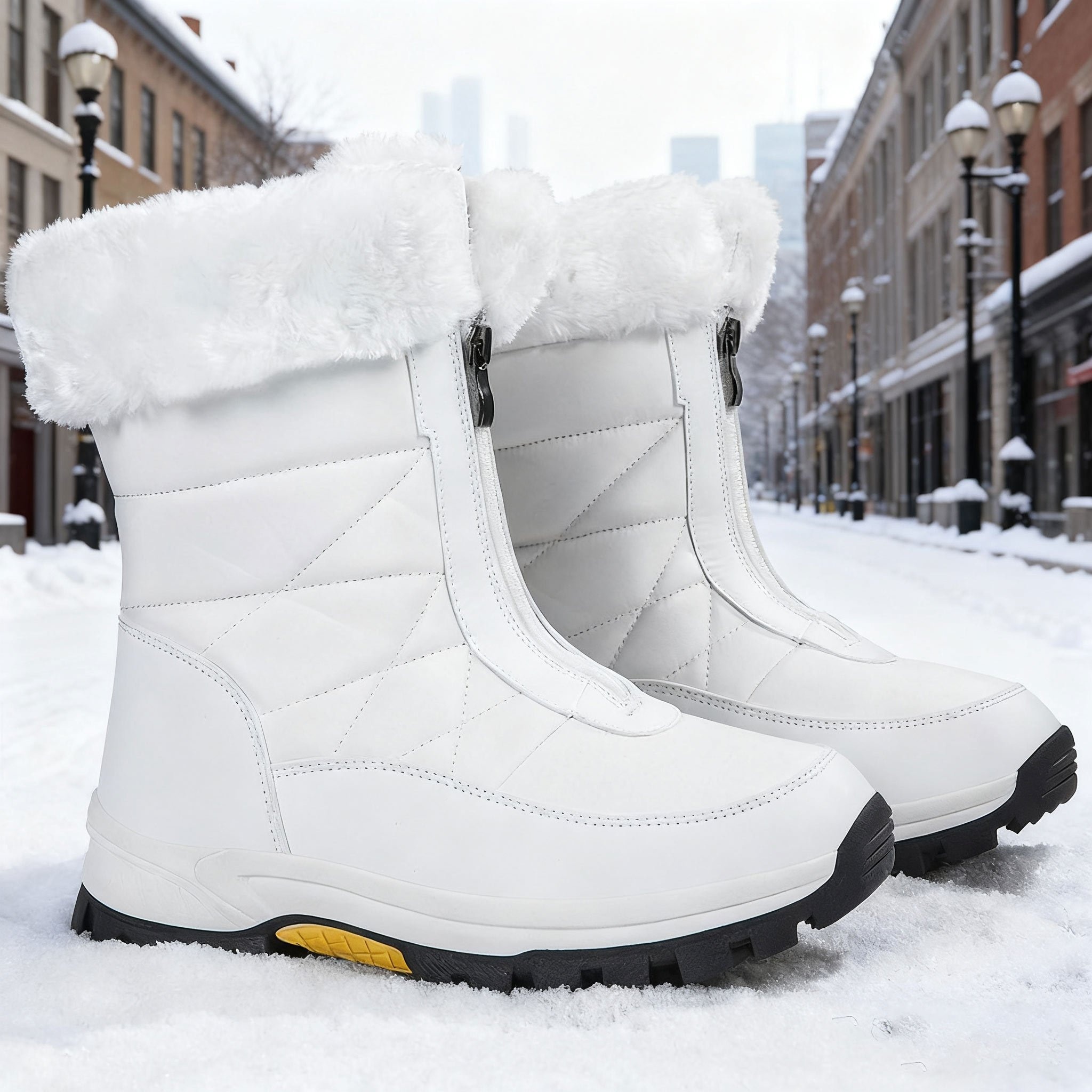 Women'S High-Top Winter Hiking Boots with Plush Faux Fur Collar & Warm Insulation - Large Size Mid-Calf Outdoor Snow Boots, Durable Rubber Sole & Synthetic Upper, Round Toe for Cold Weather, Snow & Ice - Stylish & Versatile for Everyday Winter Wear, Warm Winter Boots for Women, Snow Boots for Women High Quality Non Slip, Fleece Boots, High Quality Winter Boots, Winter Warm Snow Boots for Women, Coldweather Footwear, Winter Shoe For Women - Image 9