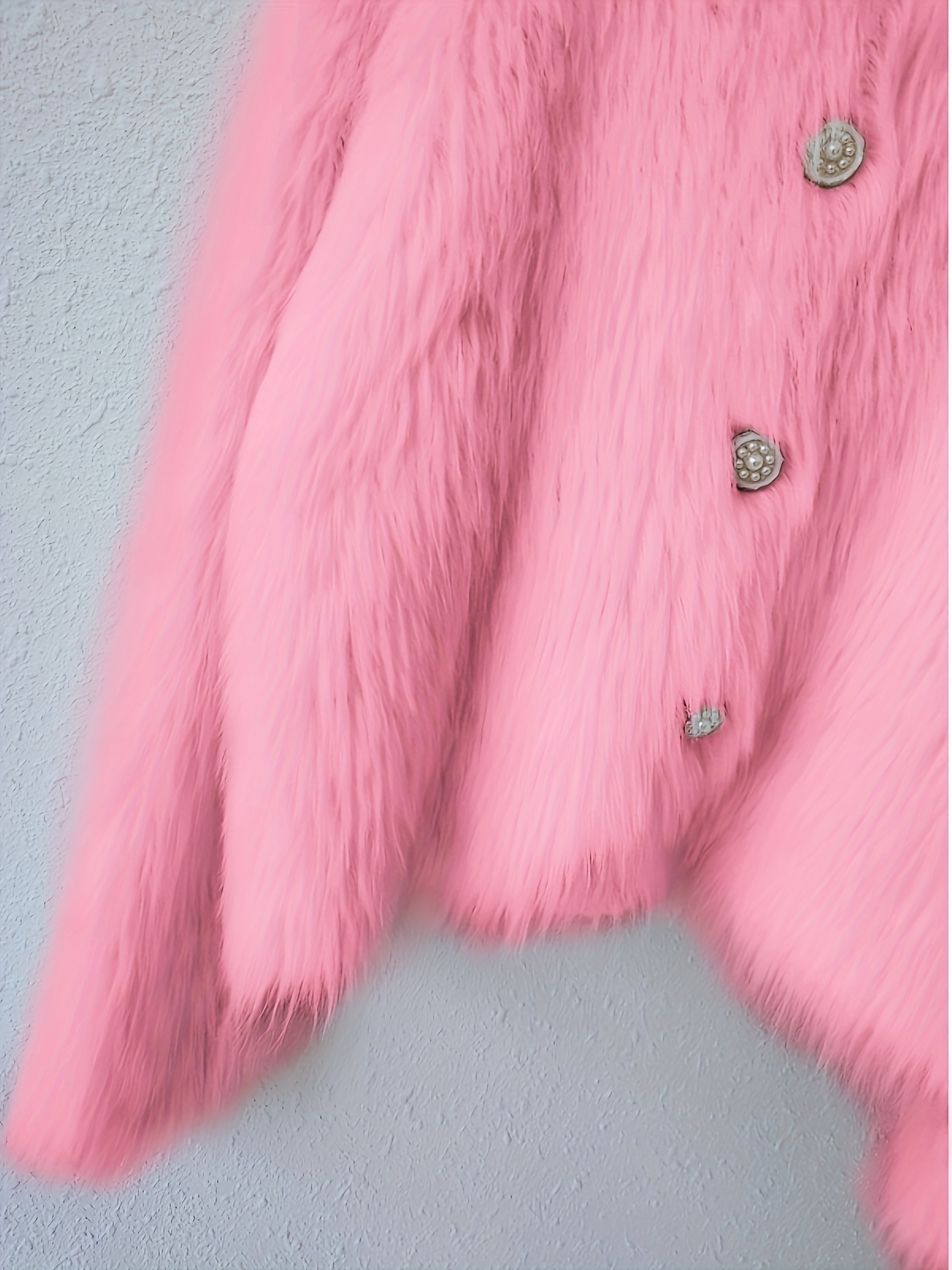 Women's Soft Fleece Jacket - Thick Winter Coat with Fox Fur-Like Collar (No Real Fur), Elegant Pink Button-Front Cardigan, Long Sleeve Round Neck Sweater for Fall/Winter, Casual to Formal Wear (Hand Wash/Dry Clean) - Faux Fur Outerwear - Image 8