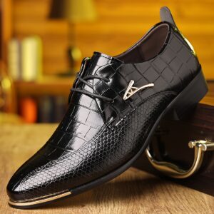 Men'S Elegant Dress Shoes - Glossy Brown/Black Formal & Casual Shoes with Pointed Toe, Lace-Up Closure, Cushioned Insole - All-Season Low-Top Dress Shoes for Weddings, Office