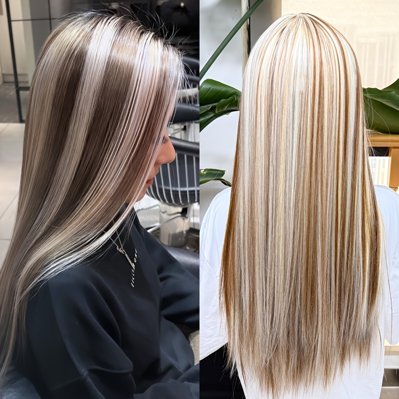 Christmas Wig Ombre Blonde Long Straight Wigs for Women Medium And Long Wigs Put On and Go Straight Wigs Fully Woven Straight Wigs Synthetic Fiber Wigs No Glue No Lace for Party Daily Use - Image 5