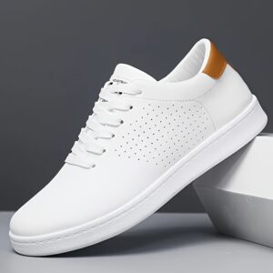 Men's Classic Skateboarding Shoes, Comfortable Non-Slip Lace-Up Casual Sports Sneakers, PU Upper Fabric Lining PVC Sole Cloth Insole Round Toe, for Outdoor Activities, All-Season Daily Wear, Solid Color Low-Top