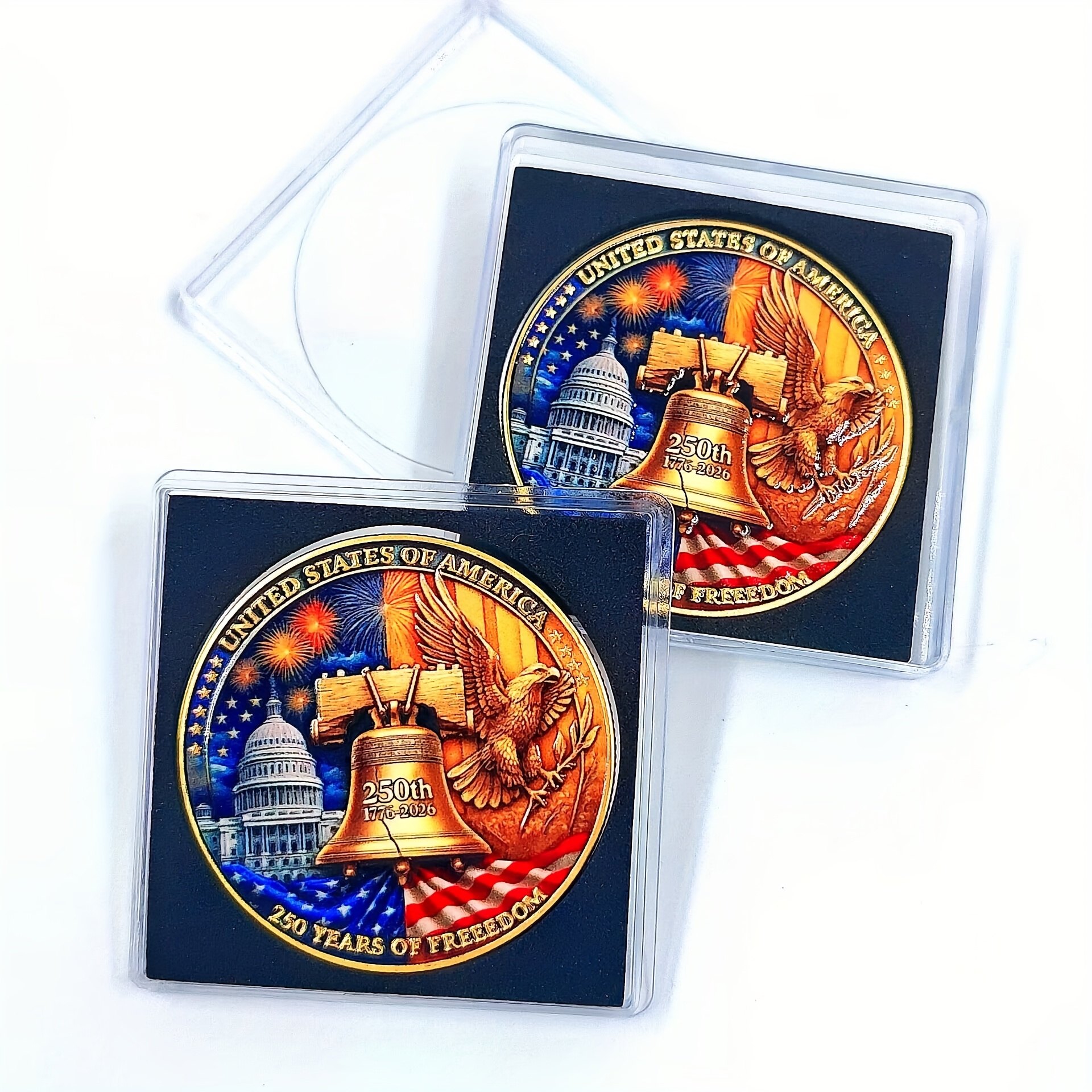 Replica Coin 250th Anniversary/250 Years of Freedom Commemorative Coin Collection Set (1776-2025)/Replica Military Challenge Coin with US Capitol & Eagle Design/Collectible Medals in Plastic Box/Limited Edition Gift for History Buffs & Collectors - Image 6