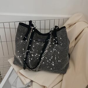 Elegant Black Rhinestone-Embellished Handbag for Wo - Lightweight, Versatile with Sparkling Rhinestones, Perfect for Parties, Commuting & Holiday Gifts, Synthetic, Buckle Closure, Party Handbag | Elegant Handbag | Synthetic Bag, Purse