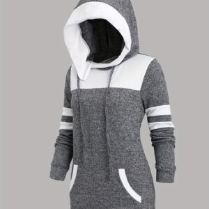 -developed Color-block Hooded Long-sleeve Top