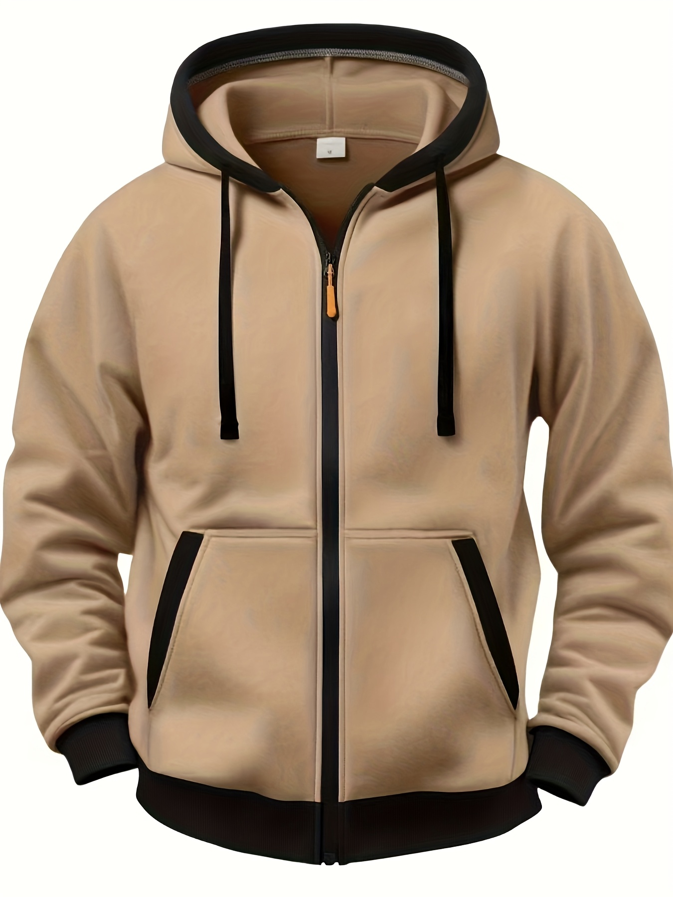 Men'S Casual Color Block Hoodie with Zipper Closure - Olive Green & Black Two-Tone Design, Long Sleeve, Regular Fit, Sweatshirt, Casual Wear Hoodie | Twotone Design | Knit Construction, Essential Hoodie