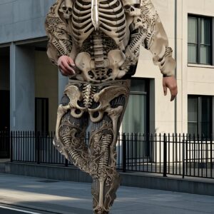 [ Top Selling Item In The Store ] Two Piece Set Is The First Choice for Men'S Autumn Halloween Fashion! Hooded Hoodie Set, Covered with Realistic And Artistic Skull Prints, Unique And Eye-catching, Easily Creating A Cool Holiday Look., Holiday Outfit, Seasonal Clothing, Artistic Design, Trendy Fashion, Soft Material, Durable Construction, Print Sweatsuit