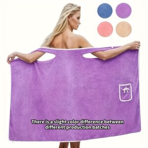 [Soft Bathrobe] Ultra-Soft Coral Fleece Women's Bathrobe | Thick Absorbent Wearable Towel Skirt for Home, Plush Cozy Clothing, Multiple Colors Available, Cute Bow Pocket - Wearable Bath Towel