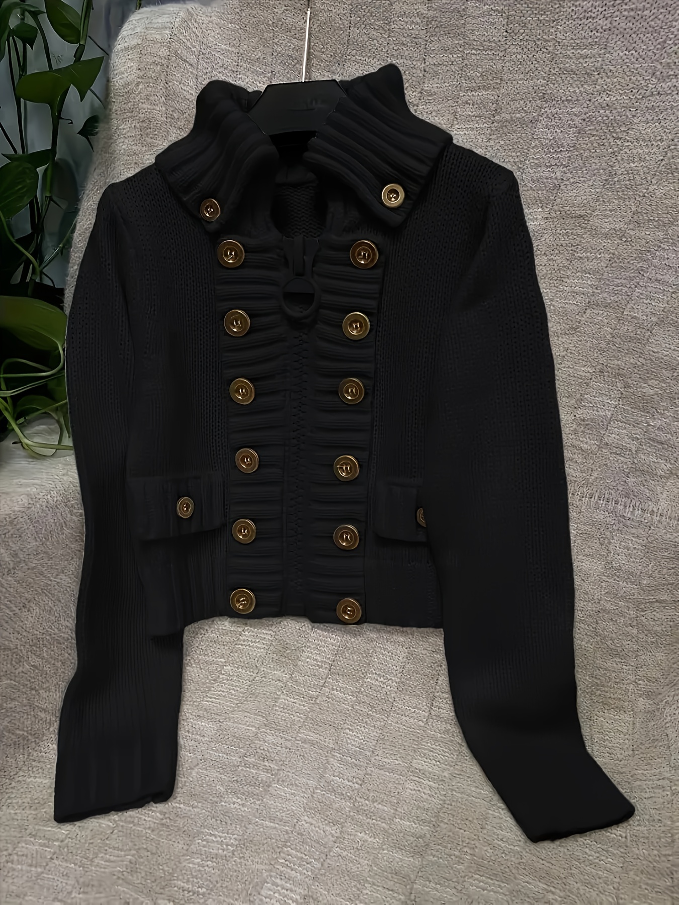 Women'S Elegant Round Neck Cardigan with Zipper & Button Details - Solid, Long Sleeve, Fall/Winter Fashion, Casual Chic Style, Perfect for Casual Attire - Image 8