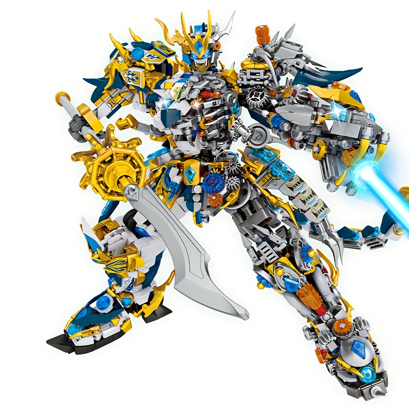 2502pcs White Mecha Robot Building Block Set with Dynamic Poseable Action Figure & Display Base - Large-Scale Model Kit with Moving Arms, Legs, Head & Glowing Blue Eyes - Challenging Assembly for Teens & Adults, Creative Combat Warrior Collectible Gift for Birthday or Holiday (Durable ABS Plastic), Large Robot Metal Master, The Gauntlet Of Good And Evil, Commander King No Path - Image 2