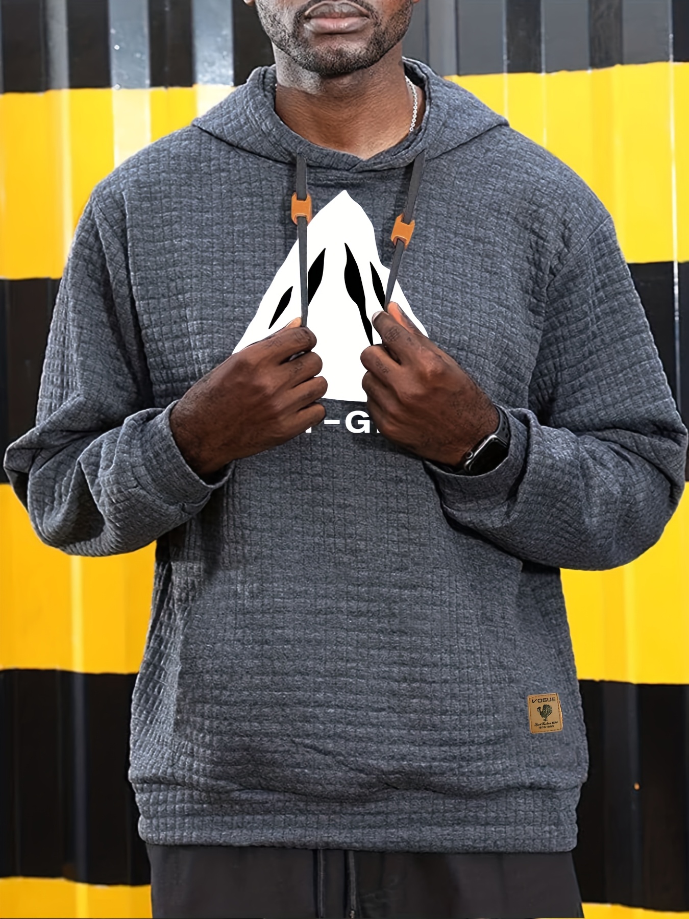 Men'S Casual Pullover Hooded Sweatshirt | Waffle Pattern Plaid Fabric, Long Sleeve, Hooded, Regular Fit, with Kangaroo Pocket, Streetwear for Winter Fall, As Gifts - Image 8