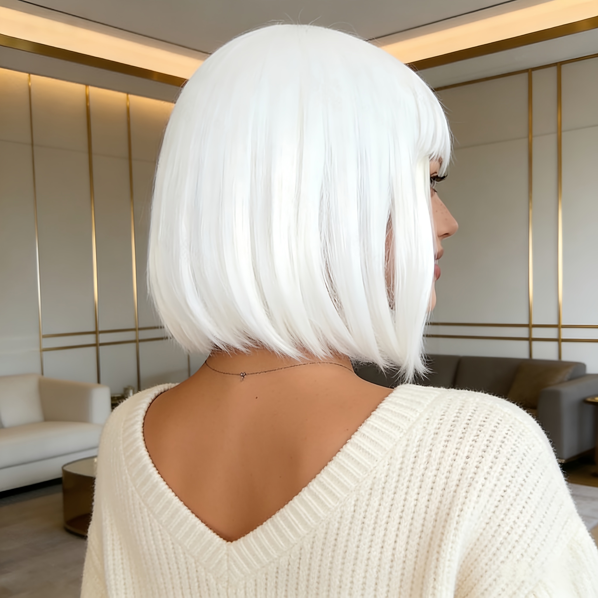 A White Short Wave Bob Wig Made of Heat-Resistant Synthetic Fibers, This Elegant And Stylish Women'S Wig Features a Look, Perfect for Halloween, Christmas, Carnivals, Parties, Cosplay, And Music Festivals. It'S an Easy-To-Manage Short Hairstyle - Image 3