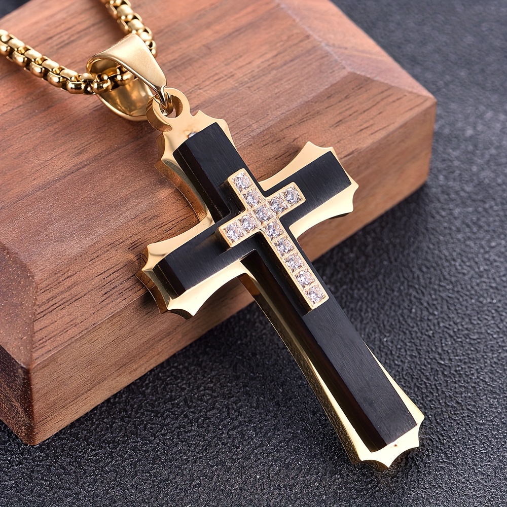 Men's Cross -Layer Necklace with Synthetic Cross Pendant - -Free Suitable for Parties, Music Festivals, Mardi Gras & Year-Round Wear - Stylish Accessory