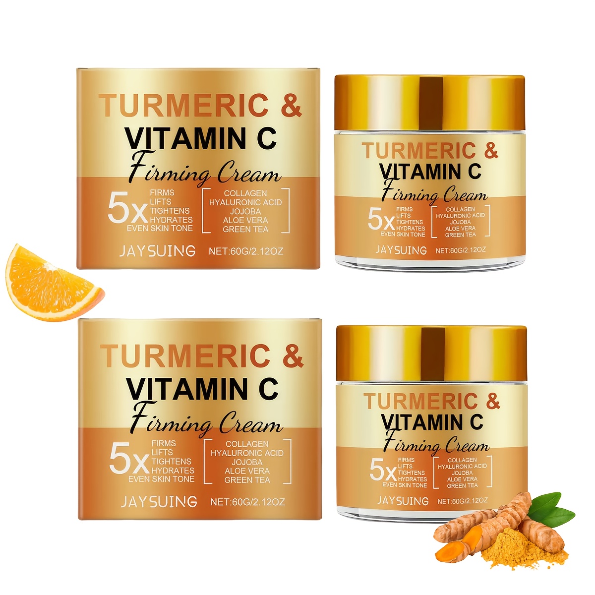 2 Boxes Of Turmeric And Vitamin C Firming Cream, Containing Collagen, Wild Orange, Vitamin E - Suitable For All Skin Types, Vitamin A Acid Used For Moisturizing, Firming, And Evening Out Skin Tone, Korean Skincare Products, He Best Christmas Gift - Image 3