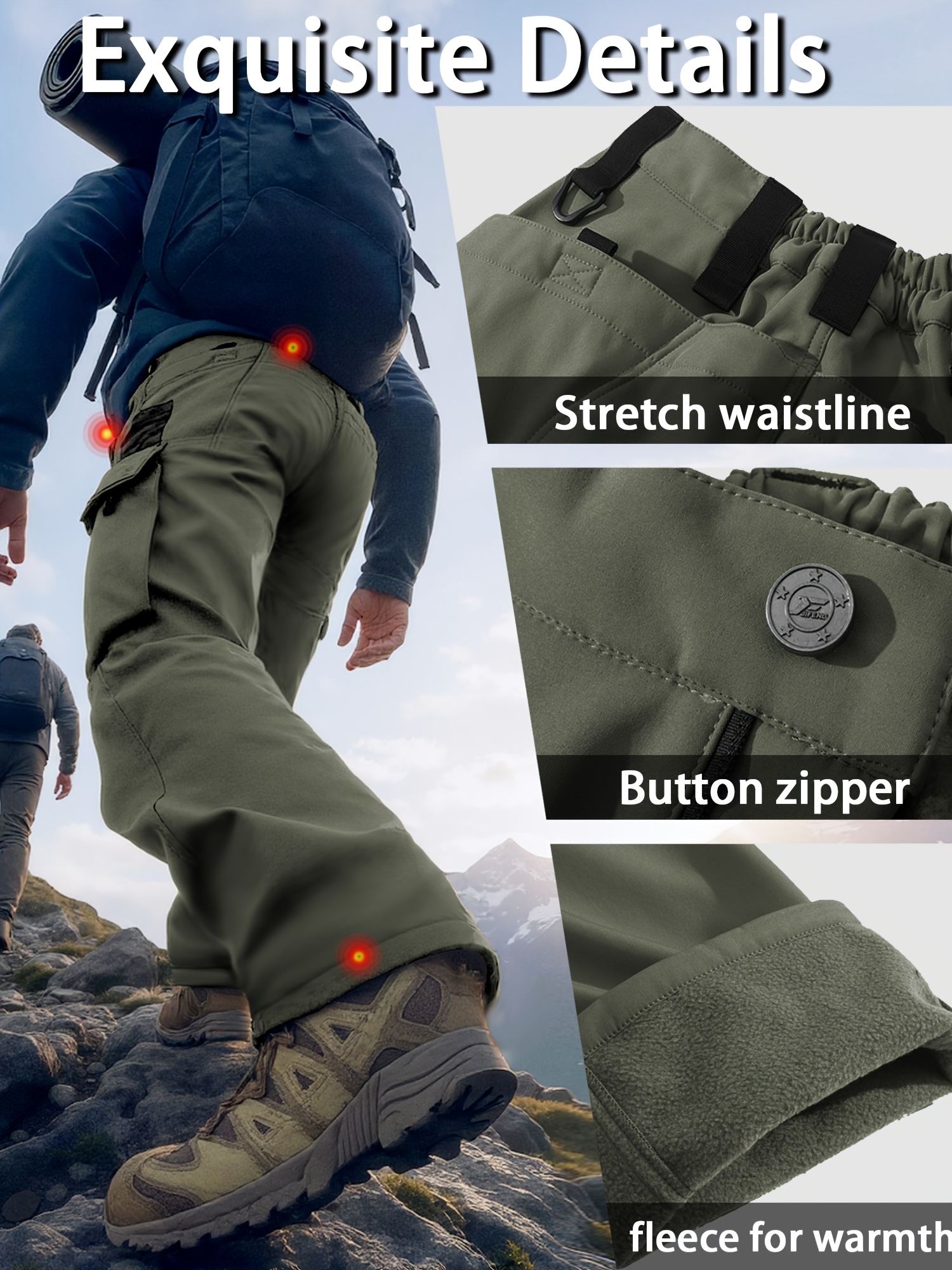 Men's Heavy-Duty Tactical Winter Pants - Thickened Insulated Work Pants with Multi-Pocket Design, MOLLE System Compatible for Hiking, Hunting, Construction - All-Season Outdoor Pants, Winter Work Pants for Men, Mens Winter Pants, Baggy Snow Pants - Image 9