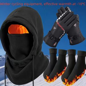 3/4pcs Autumn Winter Warmth Set, Integrated Windproof Hat with Thick Fleece Gloves And Snow Socks, Winter Outfit, Winter Accessories, Winter Fashion