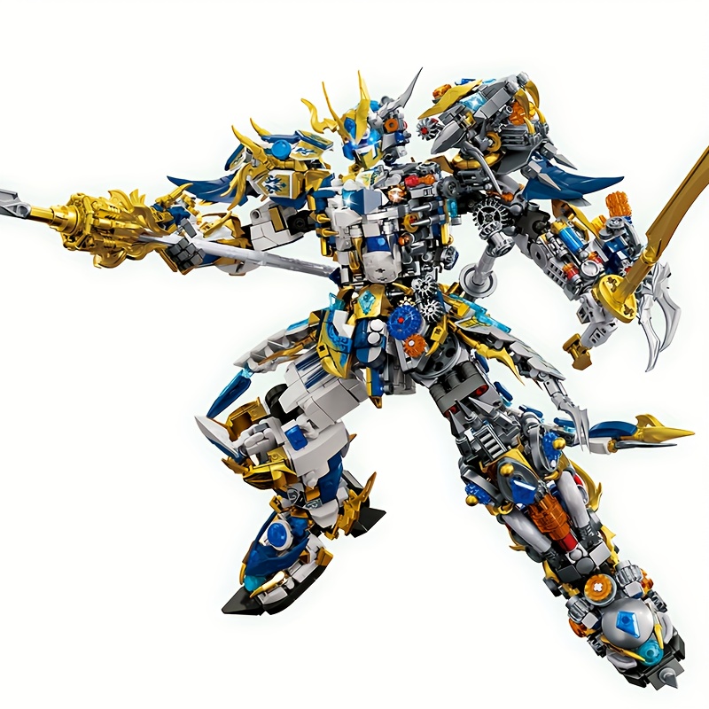 2502pcs White Mecha Robot Building Block Set with Dynamic Poseable Action Figure & Display Base - Large-Scale Model Kit with Moving Arms, Legs, Head & Glowing Blue Eyes - Challenging Assembly for Teens & Adults, Creative Combat Warrior Collectible Gift for Birthday or Holiday (Durable ABS Plastic), Large Robot Metal Master, The Gauntlet Of Good And Evil, Commander King No Path - Image 6