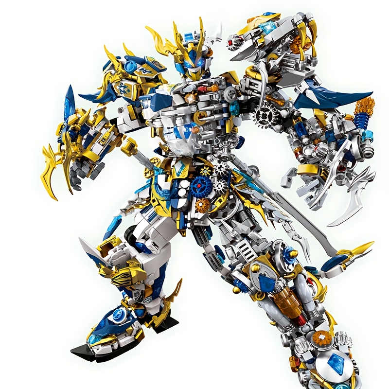 2502pcs White Mecha Robot Building Block Set with Dynamic Poseable Action Figure & Display Base - Large-Scale Model Kit with Moving Arms, Legs, Head & Glowing Blue Eyes - Challenging Assembly for Teens & Adults, Creative Combat Warrior Collectible Gift for Birthday or Holiday (Durable ABS Plastic), Large Robot Metal Master, The Gauntlet Of Good And Evil, Commander King No Path - Image 3