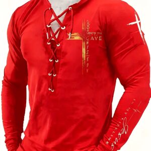 Men'S Vintage Casual Long Sleeve Crew Neck Henley Shirt | Geometric-pattern, Slight Stretch Fabric, Drawstring Detail, All-season Fit