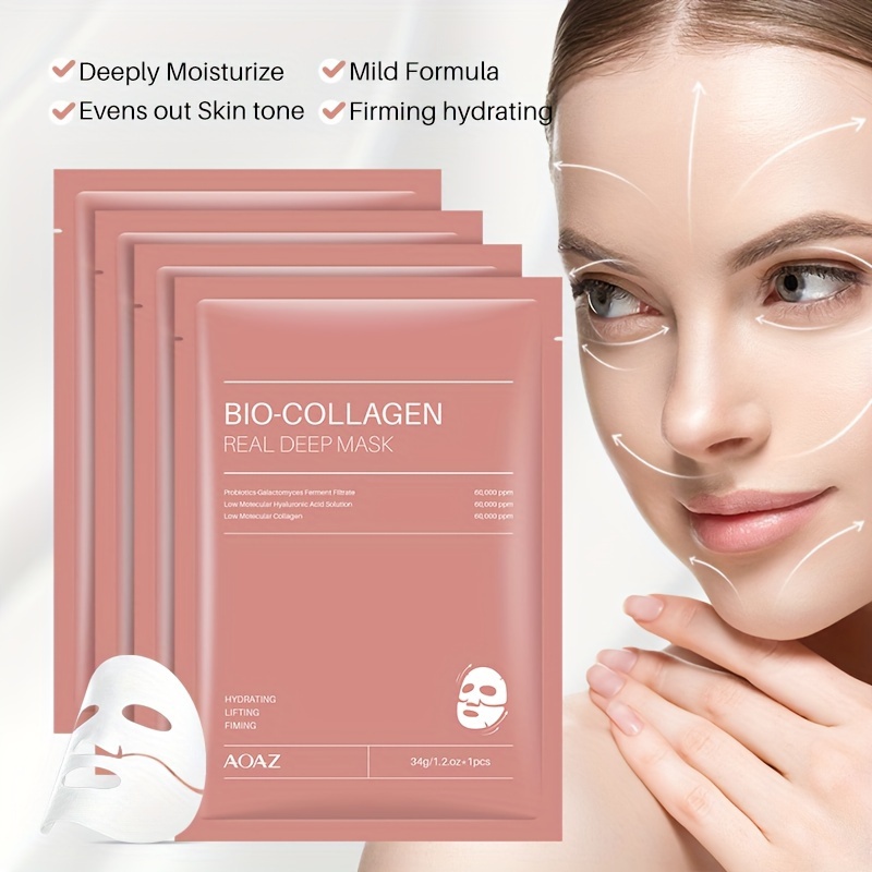 4pcs Bio-Collagen Real Deep Mask Pack Hydrating & Firming Facial Sheet Masks with Collagen, Hyaluronic Acid & Nicotinamide Moisturizing & Invigorating for All Light Beige Types(1pc/4pcs/8pcs) - Image 2