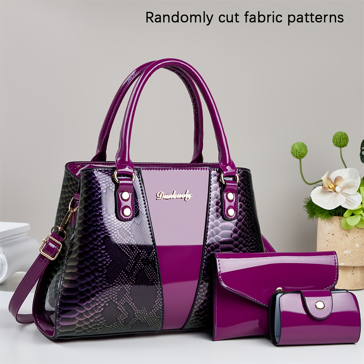 Women's European Special Handbag 3pcs - Sequin Accent Snake Light Beige (Compatible with), Detachable Strap & Zipper Closure, Earth /////, Elegant for Commuting & Special Events, for - Image 3